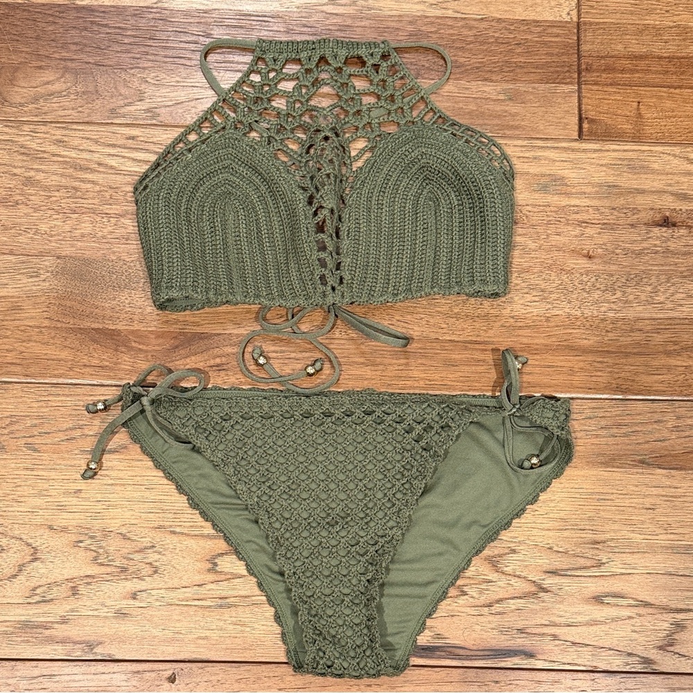 Abercrombie & Fitch Khaki Crochet Bikini Set